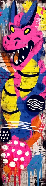 Free printable dragon bookmark featuring graffiti dragon